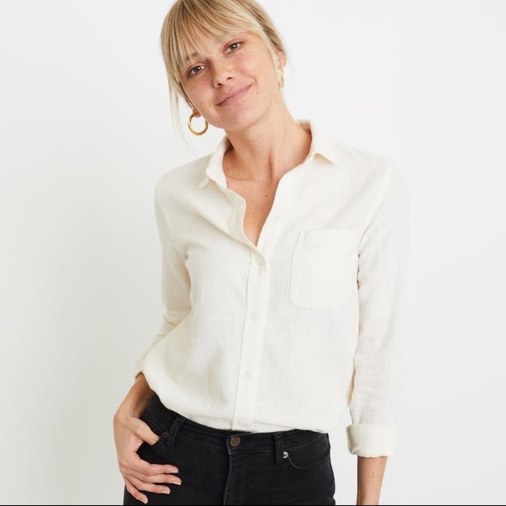 🤍 Marine Layer | White Sheer Textured Button-Down